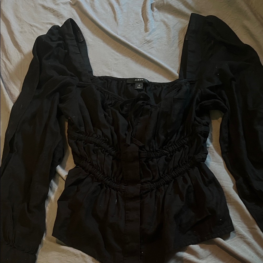 J crew  Elegant Black Blouse with Ruched Design